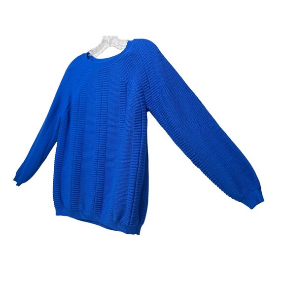 B.Solfin 100% Cashwool Sweater Women 40 Medium Blue Knit Crew Neck Grannycore - Picture 5 of 11